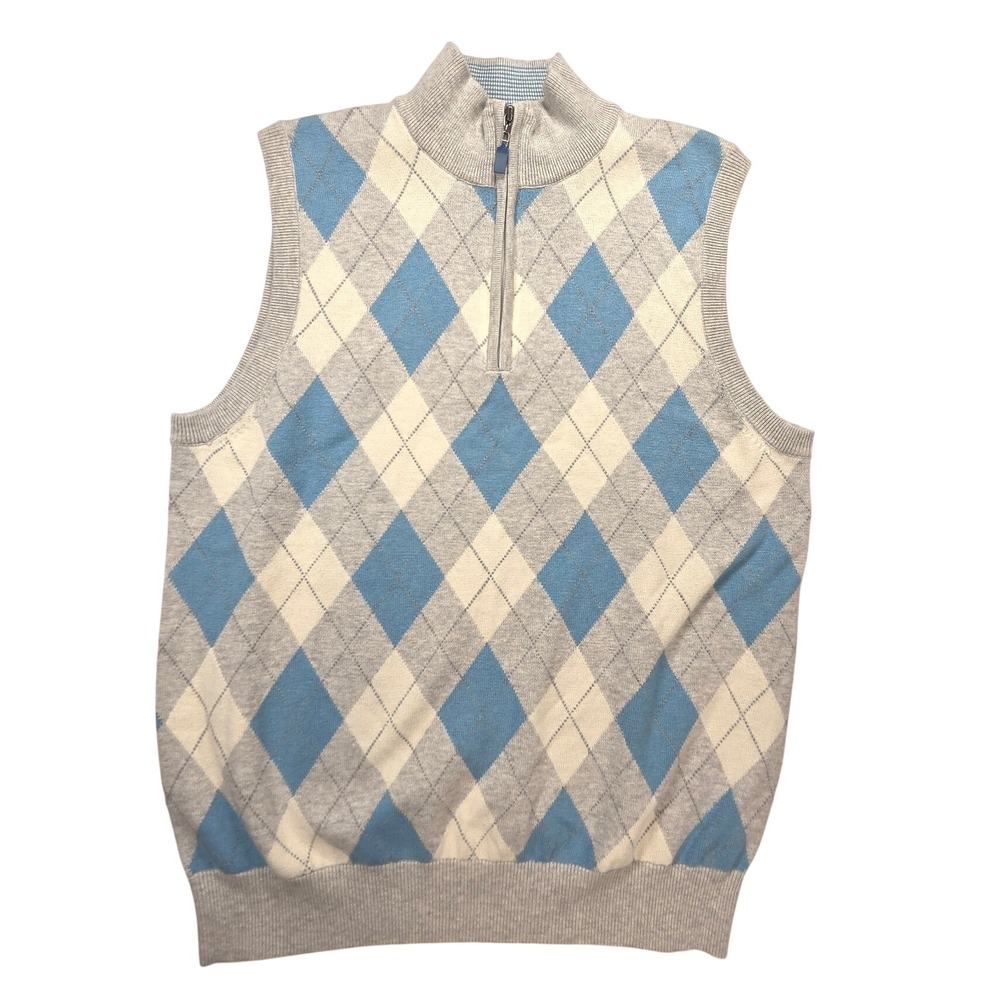 Bobby Jones Sleeveless Academic Gray Knit Popover Knit Argyle Sweater Vest Men M